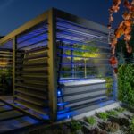 Gazebo with Hot Tub Inside a Modern Garden